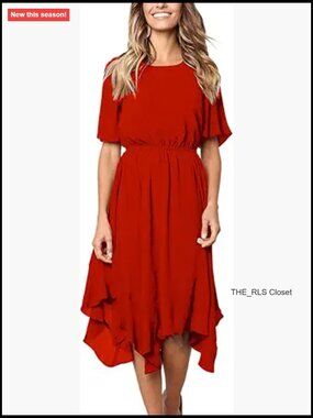 Chiffon Short Sleeve Midi Dress with Irregular Hem and Pleated Style